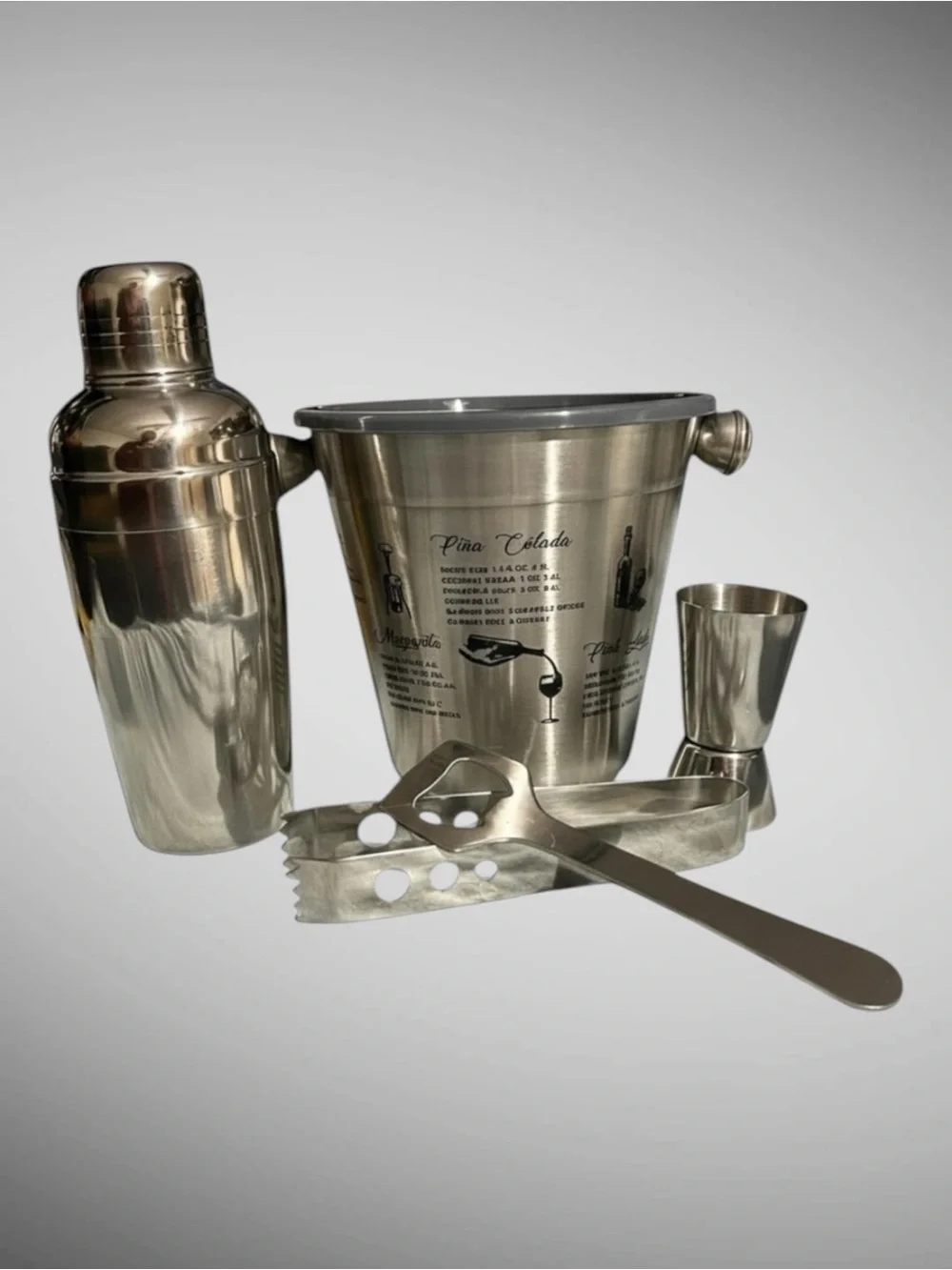 Stainless Steel Cocktail Shaker Bar Set Ice Bucket Jigger Bartender Kit New